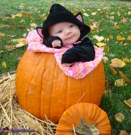 Baby Kitty in a Pumpkin Costume