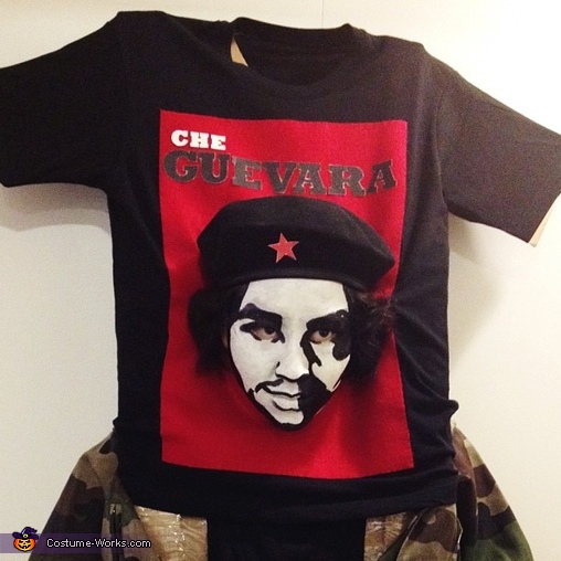 A red T-shirt with the portrait of Che Guevara for sale on a booth