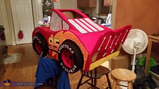 Homemade Lightning McQueen Halloween costume. Made from recycled   prime box