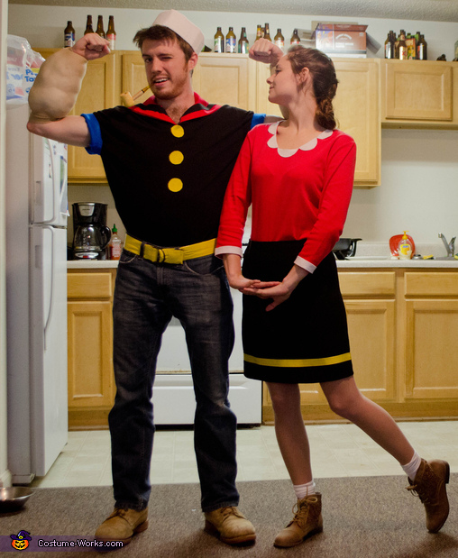 DIY Family Halloween Costumes: Popeye, Olive Oyl & Bruno  Popeye halloween  costume, Family halloween costumes, Popeye costume