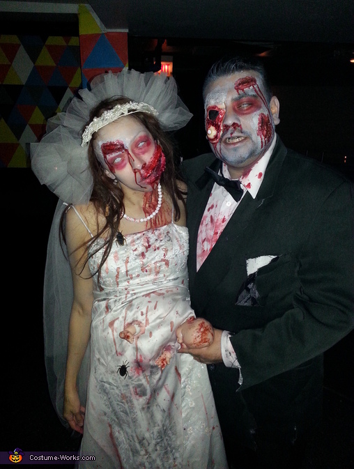 Pregnant Zombie Bride and Groom Couple Costume