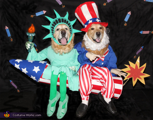 The Statue of Liberty and Uncle Sam Ride a Firecracker Costume