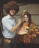 Bob Ross and a Happy Tree Homemade Costume